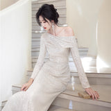 French Evening Dress Dress Women 2026 New High-End Squint Banquet Temperament Host High-End Light Luxury Niche HZ0517