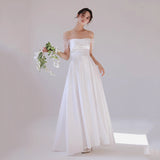 Light Wedding Dress Korean Version 2026 New Simple Sweet Little Fairy Temperament Shoulder-Sing-Faced Light Wedding Dress HZ0517
