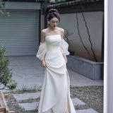 New Chinese Engagement Morning Dress Woman 2026 Summer New Simple Long Fairy Temperament Travel Style Light Wedding Dress HZ0517