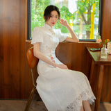 White Cheongsam Dress Woman 2026 New Summer New Chinese Style National Style Dress Collar Evening Dress HZ0517