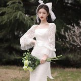 French Fish Tail Light Wedding Dress 2026 New Bridal Temperament Design Lace Out-To-Tail Outdoor Wedding Dress HZ0517