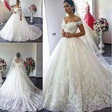 Lace Wedding Dress 2026 New Word Shoulder Main Wedding Dress Large Size Tail Dress Yarn HZ0517