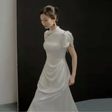 Chinese-Style Light Wedding Dress 2026 New Simple Retro White Yarn Thin Travel Temperament Bride Engagement Dress HZ0517