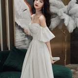 White Evening Dress Women 2026 New Banquet Temperament Long Models Can Usually Wear A Birthday Shoulder Dress HZ0517