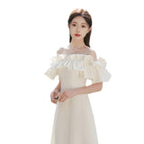 White Dress Girl A Word On The Shoulder Long Card Registration Dress Small Birthday Party Can Usually Wear HZ0517