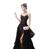 Black Banquet Evening Dresses Liette Performance Dress Suspension Sexy High Fork Party Little Dress HZ0517