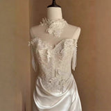 French Light Wedding Bridal Fishtail Fascilled Yarn High-End Light Lace Densate Evening Dress HZ0517