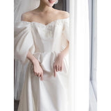 Court Style Shoulder Light Wedding Dress Bride Small Tail French Yarn 2026 New Wedding French Evening Dress HZ0517