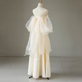 French One-Word Shoulder Light Wedding Bride Simple Stender Super Fairyson Line Out Yarn Wedding Welcome Banquet Evening Dress HZ0517