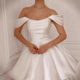 French White Shoulder Light Wedding Banquet Registration Certificate Go Out Yarn Birthday Party Short Evening Dress HZ0517