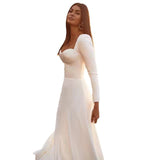 Long-Sleeved Dingy Wedding Dress Simple Tailed Bride Toast Art Photo Shoot Light Wedding Dress HZ0517