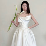 French Brated Light Wedding Dress Simple Stipend White Engagement Dress Bride Welcome Yarn HZ0517