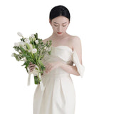 White Dingy Light Wedding Dress French Bride Simple Welcome Door Yarn Shoulder Sexy Open Fork Engagement Dress HZ0517