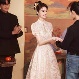New Chinese Improved Cheongsam Toasting Bridal Engagement Evening Dress Pink Body Quality Sweet Dress High Sense HZ0517