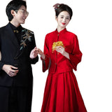 New Chinese Cheongsam Toast 2026 New Wine Red Two Sets Of Brides To Order Wedding Dress On The Wedding Day HZ0517