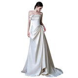French Brated Light Wedding Temperament Simple Bride White Niche Light Luxury Yarn Engagement Welcome Dress HZ0517