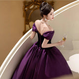 Purple One-Word Shoulder-To-Night Dress Light Luxury High-End Retro Dance Art Exam Adult Dress Temperament Niche HZ0517