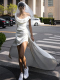 French Light Wedding Dress Small Simple Dens, A Word On The Back Of The Door To Register The White Short Engagement Dress HZ0517