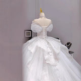 One-Word Shoulder French Wedding Dress 2026 New Heavy Industry Bride Drags The Main Yarn At The Moment Of The Princess Wedding Dress HZ0517