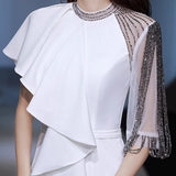 White Annual High-End Evening Dress Famous Banquet Temperament Small Small High-End Fish Tail Autumn And Winter Host Dress HZ0517