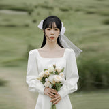 Sintered French Light Wedding Dress Simple Sen System Travel Shot Out Of The Yarn Exterior Light Sleeve Winter White Dress Dress HZ0517