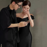 French Black Shoulder-Sand-Faced Banquet Annual Host Birthday Temperament Fish Tail Tail Evening Dress Dress Dress HZ0517