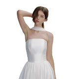 Elegant And Simple Breast-Shape Wedding Dress Detachable Round Neck Temperament Bridal Pat Light Wedding Lawn Wedding Linen Main Yarn HZ0517