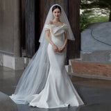 French Light Wedding Dress New Bride Simple Vertiny Face Shoulder Welcome Out Of The Yarn Temperament Fishtail Dress High Sense HZ0517