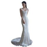 Suspension Light Wedding Dress French Simple Bridal Atmospheric Lace Out-To-Wear Temperament Thin Sen Tie Waist Fishtail Dress HZ0517
