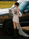 Certificate Registration Light Wedding Dress 2026 New Word Shoulder Short Small Man Morning Robe Travel Small White Dress HZ0517