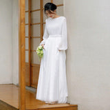 French Light Wedding Dress 2026 New Long Sleeve Simple Travel Shooting On The Exterior Of The Scene Of The Landscape Of The Super Fairy Welcome Guests Out Of The Yarn Thin HZ0517