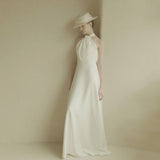 Light Wedding Dress French 2026 New Winter Temperament Dingy Noodles Hanging Neck Shooting Small Dress Simple Atmosphere Yarn Girl HZ0517