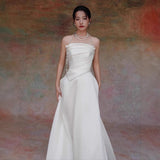 French-Style Seduced Light Wedding Dress Noodles Small Brased Boobs Are Simple White Small Tail Welcome Dress Bride Go Out Yarn HZ0517