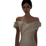 One-Word Shoulder French Light Wedding Dress 2026 New Bride Simple Fastern Go Out Yarn Super Fairy Temperament Fishtail Dress Skirt HZ0517