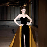 Black Brated Evening Dress Engagement Show High-End Temperament Slimming Dress Dress Retro Light Luxury Chest Skirt HZ0517