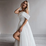 2026 Yarn Face Shoulder Dress Fashion Simple Goddess Open Small Party Dinner Bride Travel Photo Wedding Dress HZ0517
