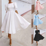 2026 New Solid-Colored Women's Dress Fashion Sexy Big Swing Short Sleeve Small Dress Dress HZ0517