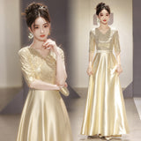 Champagne Gold Choir Head Dress Dress Evening Dress Female Host Adult Conductor Costumes Stage Competition Performance Costume HZ0517