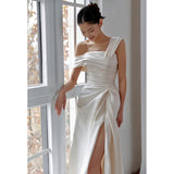 The Linden Shoulder Wedding Dress 2026 New Bride Simply Welcome Out Of The Long Yarn Long Open Fork Thin And Light Wedding Dress HZ0517
