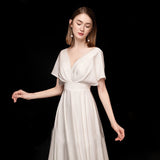 Solid Color Simple Light Wedding Dress 2026 New Temperament Of The Densified Wedding Dress Sen Thin Arm Morning Robe Evening Dress Woman HZ0517