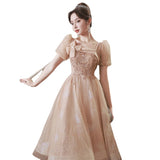 French Small Dress 2026 New Champagne Sweet Adult Ceremony Candidates Day Banquet Light Luxury Niche Evening Dress HZ0517