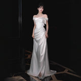 French-Style Linden Face Shoulder Light Wedding Dress High-Grade White Niche Temperament Fishtail Welcome Bride Out Of The Yarn HZ0517