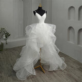 The New Front And Short Long And Light Wedding Bridal Temperament Simple Super Fairy Dream Travel Shoot Out Yarn Depth V Sexy Dress HZ0517