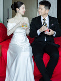 French Simple Linden Light Wedding Dress Sen Genus Yarn Bride High-End Shoulder Dress Dress HZ0517