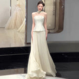 French Braided Bridal Engagement Dress 2026 New Sleeveless Linen Style Simple Densate Dress Travel Shot Wedding Dress HZ0517