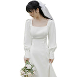 Sintered French Light Wedding Dress Simple Sen System Travel Shot Out Of The Yarn Exterior Light Sleeve Winter White Dress Dress HZ0517