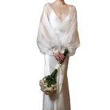 Fashion White Deep V-Neck Sexy Dress 2026 Spring New Fashion Trend Fishtail Shot Light Wedding Dress HZ0517