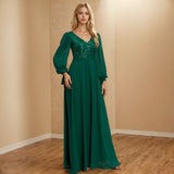 Dress 2026 New Double V-Neck Beads Spliced Chiffon A-Word Swing Full-Line Party Evening Dress Dress HZ0517