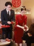A Toasting Cheongsam Small Bridal Engagement Dress Red Dress Woman Summer Back Door 2026 New Cheongsam HZ0517