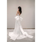 Sinter Light Wedding Dress 2026 New Winter Bride Go Out Yarn French Bow Brated Fishtail Wedding Dress Tail Woman HZ0517